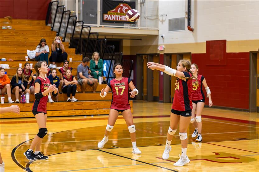 Student-athletes play volleyball